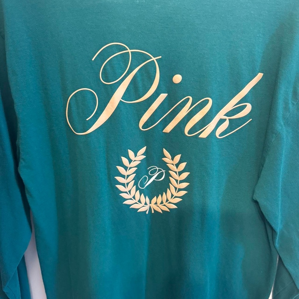 PINK Victoria's Secret Forest Green Sweatshirt with Gold Accents